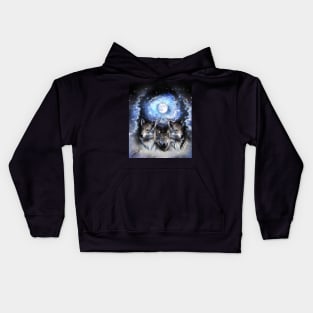 Cosmic Space Wolf Wolves Star Moon Kids Hoodie